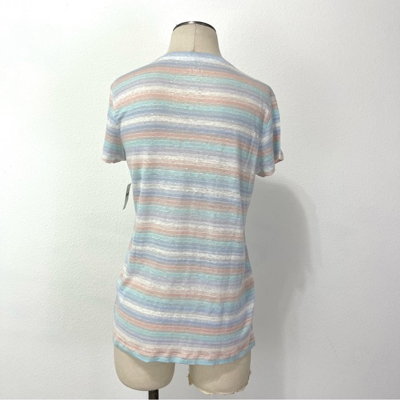 Gap- Linen Lightweight V Neck Multi Stripe Tee Size Medium. - Picture 6 of 9